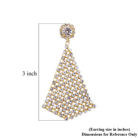 White Austrian Crystal Earrings in Goldtone Triangle Shape - Picture 6 of 7